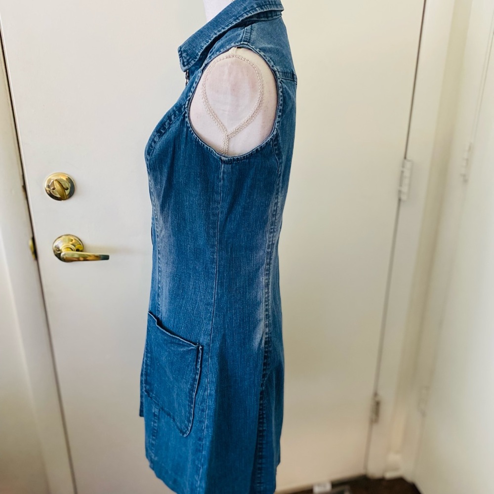 Sleeveless Denim Zip-Front Dress - Blue - Picture 6 of 8